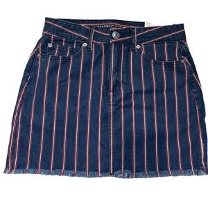 American Eagle High rise Striped blue and red Denim Stretch Mini Skirt 4 NWT